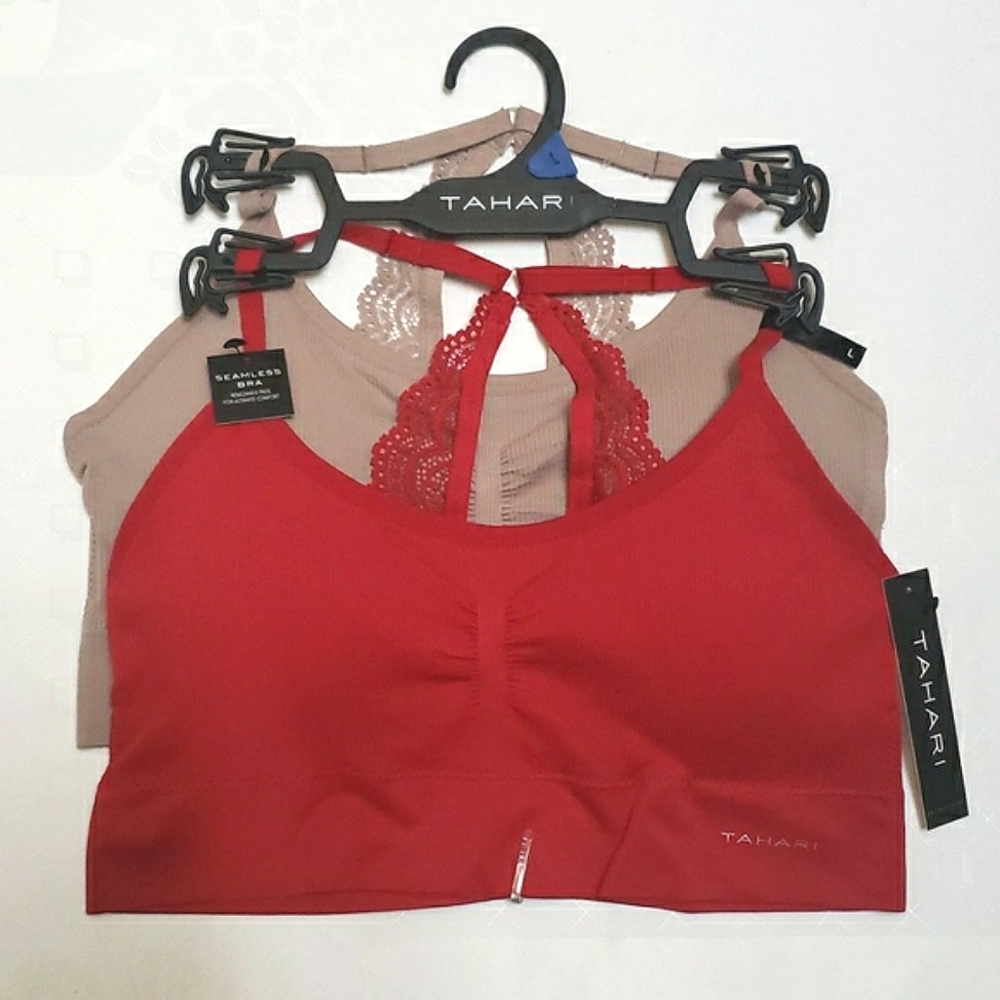 TAHARI 2 pack Seamless Lace Racerback Bralette Size L